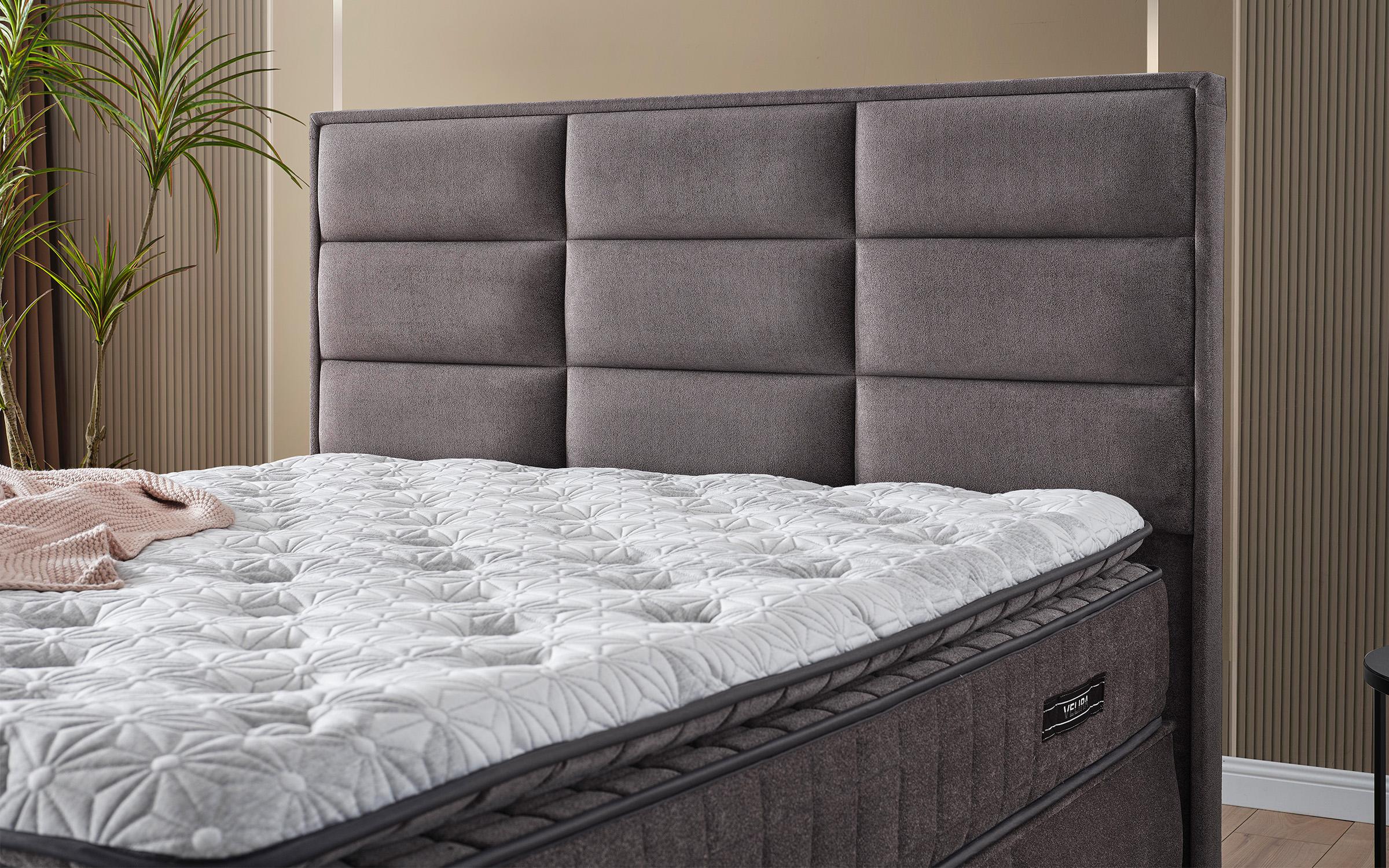 Κρεβάτι Box spring 160/200 Velira + στρώμα, γκρί  4
